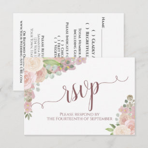 Elegant Blush Pink Floral Calligraphy Wedding RSVP Card