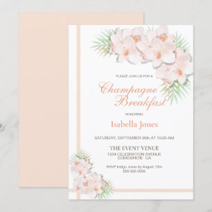 Elegant Blush Pink Floral Champagne Breakfast Invitation