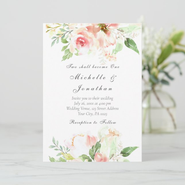 Elegant Blush Pink Floral Christian Wedding Invitation (Standing Front)