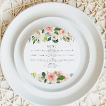 Elegant Blush Pink Floral Circle Dinner Menu Card