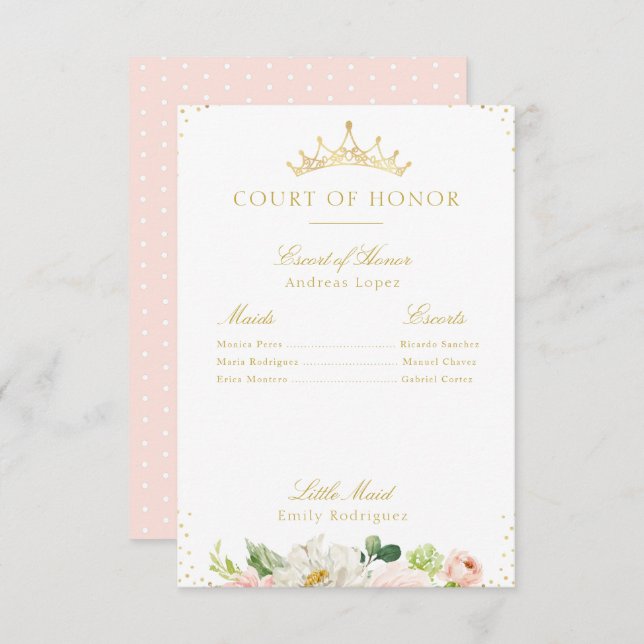 Elegant blush pink floral court of honour card (Front/Back)