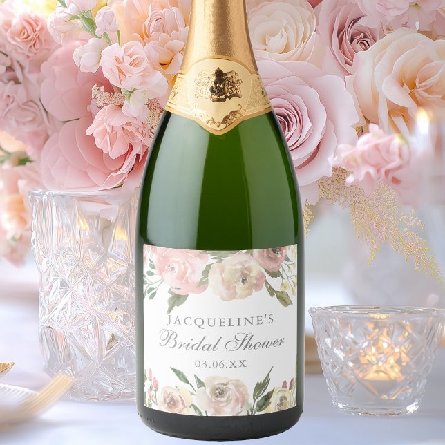 Elegant Blush Pink Floral Custom Bridal Shower Sparkling Wine Label (Creator Uploaded)