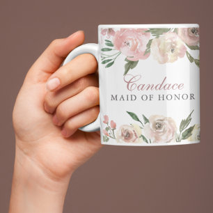 Elegant Blush Pink Floral Custom Maid of Honour Coffee Mug