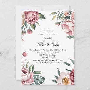 Elegant Blush Pink Floral Engagement Party Invitation