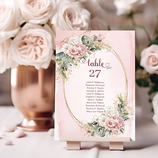 Elegant Blush Pink Floral Eucalyptus Table Number (Elegant Blush Pink Floral Eucalyptus Table Number)
