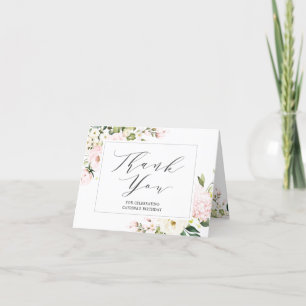 Elegant Blush Pink Floral Folded Thank You Card