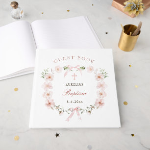 Elegant Blush Pink Floral Frame Baptism Guest Book