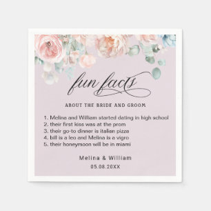 Elegant Blush Pink Floral Fun Facts Wedding Napkin