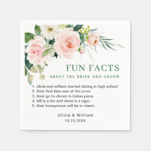 Elegant Blush Pink Floral Fun Facts Wedding Napkin