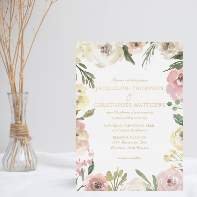 Elegant Blush Pink Floral Garden Wedding Gold (Creator Uploaded)