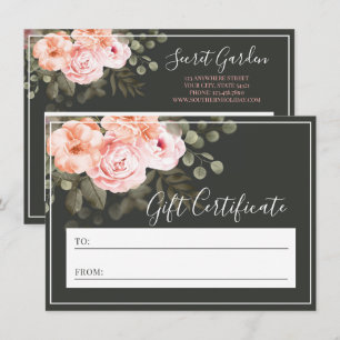 Elegant Blush Pink Floral Gift Certificate Card