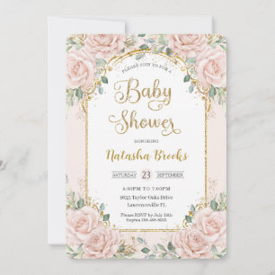 Elegant Blush Pink Floral Girl Baby Shower Invitation