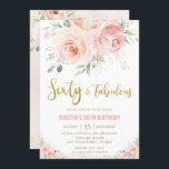 Elegant Blush Pink Floral Gold 60 and Fabulous Invitation<br><div class="desc">Personalise this chic 60 and Fabulous invitation with your party details easily and quickly, simply press the customise it button to further re-arrange and format the style and placement of the text.  This elegant invitation features beautiful watercolor blush pink roses and dainty green and gold foliage. Matching items available in...</div>