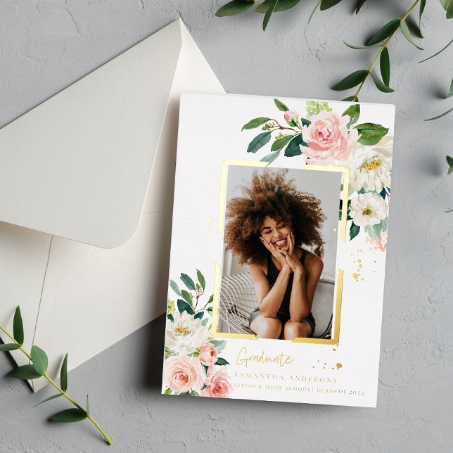 Elegant Blush Pink Floral Gold Frame Real Foil (Creator Uploaded)