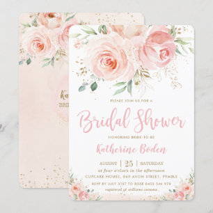 Elegant Blush Pink Floral Gold Girl Bridal Shower Invitation