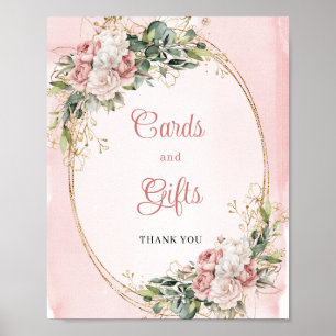 Elegant Blush Pink Floral Gold Glitter Cards Gifts Poster