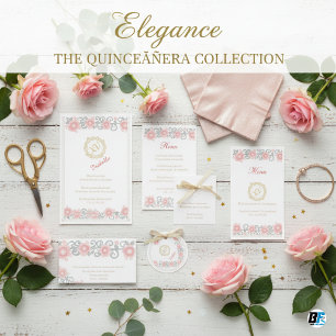 Elegant Blush Pink Floral & Gold Monogram Quinceañ Napkin