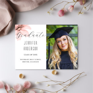 Elegant Blush Pink Floral Grad Photo Announcement
