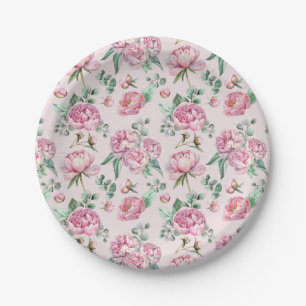 Elegant Blush Pink Floral Greenery Baby Shower Paper Plate