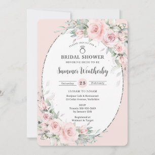 Elegant Blush Pink Floral Greenery Bridal Shower  Invitation