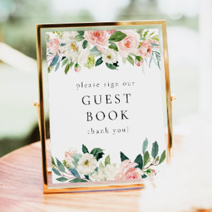 Elegant Blush Pink Floral Greenery Guest Book Sign