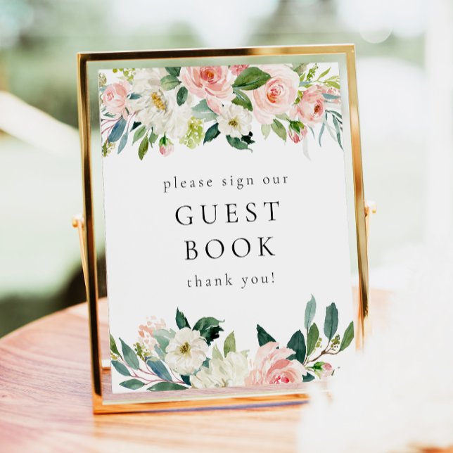 Elegant Blush Pink Floral Greenery Guest Book Sign (Creator Uploaded)