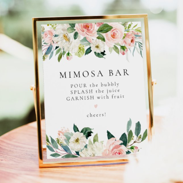 Elegant Blush Pink Floral Greenery Mimosa Bar Sign (Creator Uploaded)
