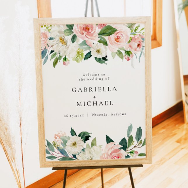 Elegant Blush Pink Floral Greenery Wedding Welcome Poster (Creator Uploaded)