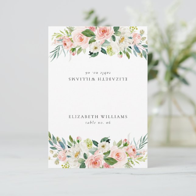 Elegant Blush Pink Floral Guest Name Place Card (Standing Front)