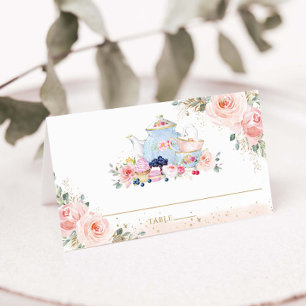 Elegant Blush Pink Floral High Tea Party Bridal Place Card