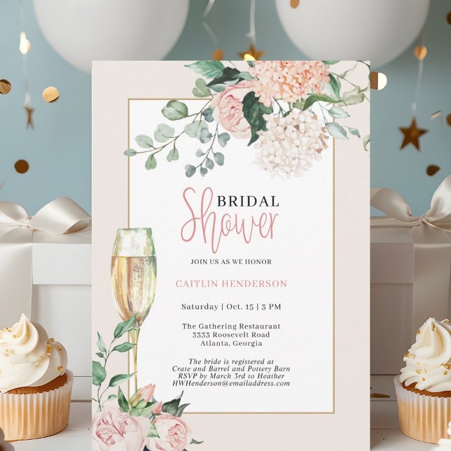 Elegant Blush Pink Floral Hydrangea Bridal Shower Invitation (Creator Uploaded)