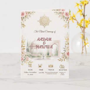 Elegant Blush Pink Floral Islamic Nikah Wedding In Card