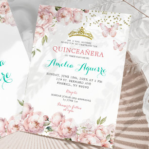 Elegant Blush Pink Floral Mexican Quinceañera Invitation