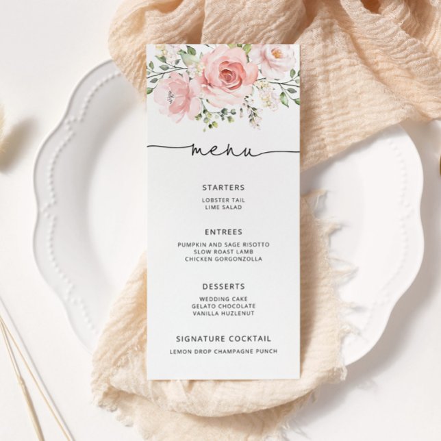 Elegant blush pink floral minimalist wedding menu (Creator Uploaded)