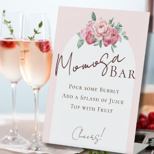 Elegant Blush Pink Floral Momosa Bar Pedestal Sign