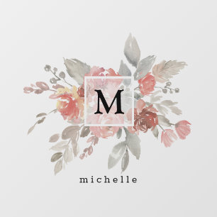 Elegant Blush Pink Floral Monogram