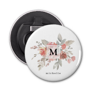 Elegant Blush Pink Floral Monogram Bottle Opener