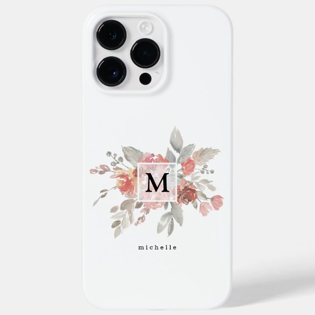 Elegant Blush Pink Floral Monogram Case-Mate iPhone Case (Back)