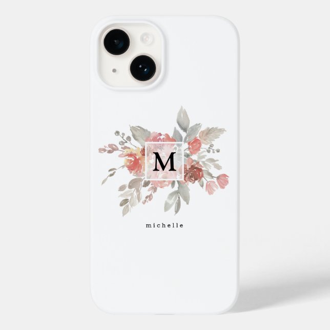 Elegant Blush Pink Floral Monogram Case-Mate iPhone Case (Back)