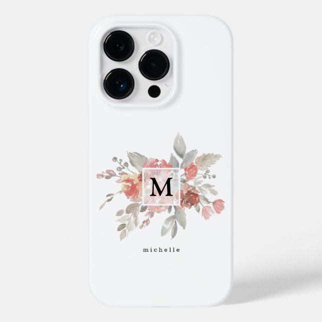 Elegant Blush Pink Floral Monogram Case-Mate iPhone Case (Back)