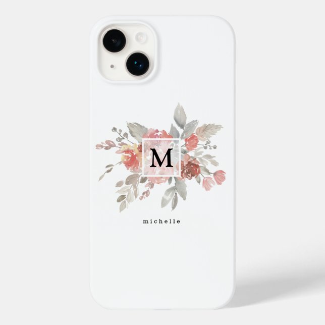 Elegant Blush Pink Floral Monogram Case-Mate iPhone Case (Back)
