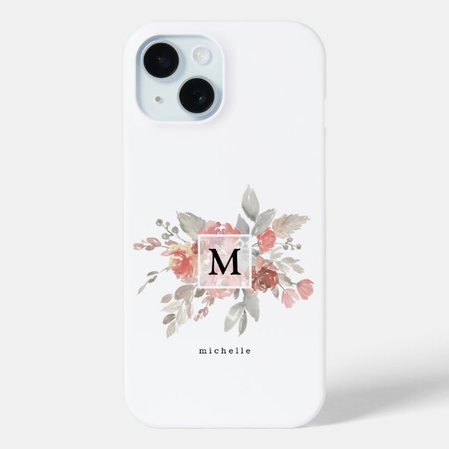 Elegant Blush Pink Floral Monogram Case-Mate iPhone Case (Back)