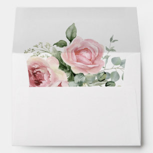 Elegant Blush Pink Floral Monogram Crest Wedding Envelope