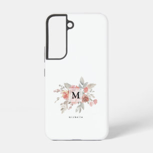 Elegant Blush Pink Floral Monogram Samsung Galaxy Case