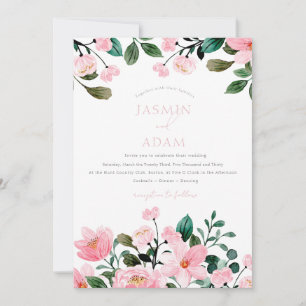 Elegant Blush Pink Floral Monogram Wedding Invitation