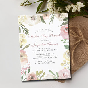 Elegant Blush Pink Floral Mother's Day Brunch Invitation Postcard