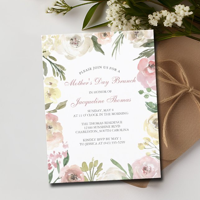 Elegant Blush Pink Floral Mother's Day Brunch Invitation Postcard (Creator Uploaded)