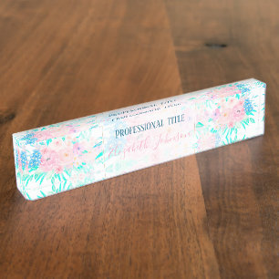 Elegant Blush Pink Floral Painting Nameplate