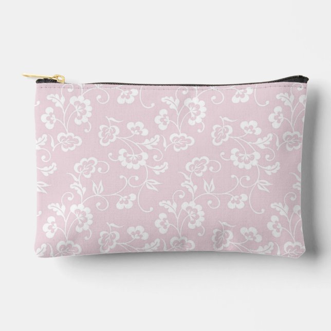 Elegant Blush Pink Floral Pattern  Accessory Pouch (Front)