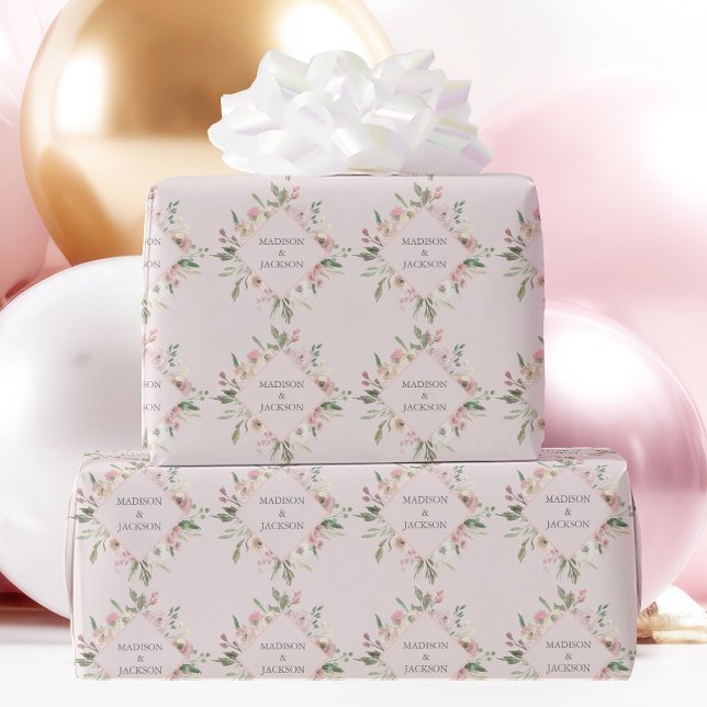 Elegant Blush Pink Floral Peony Monogram Wedding Wrapping Paper (Creator Uploaded)